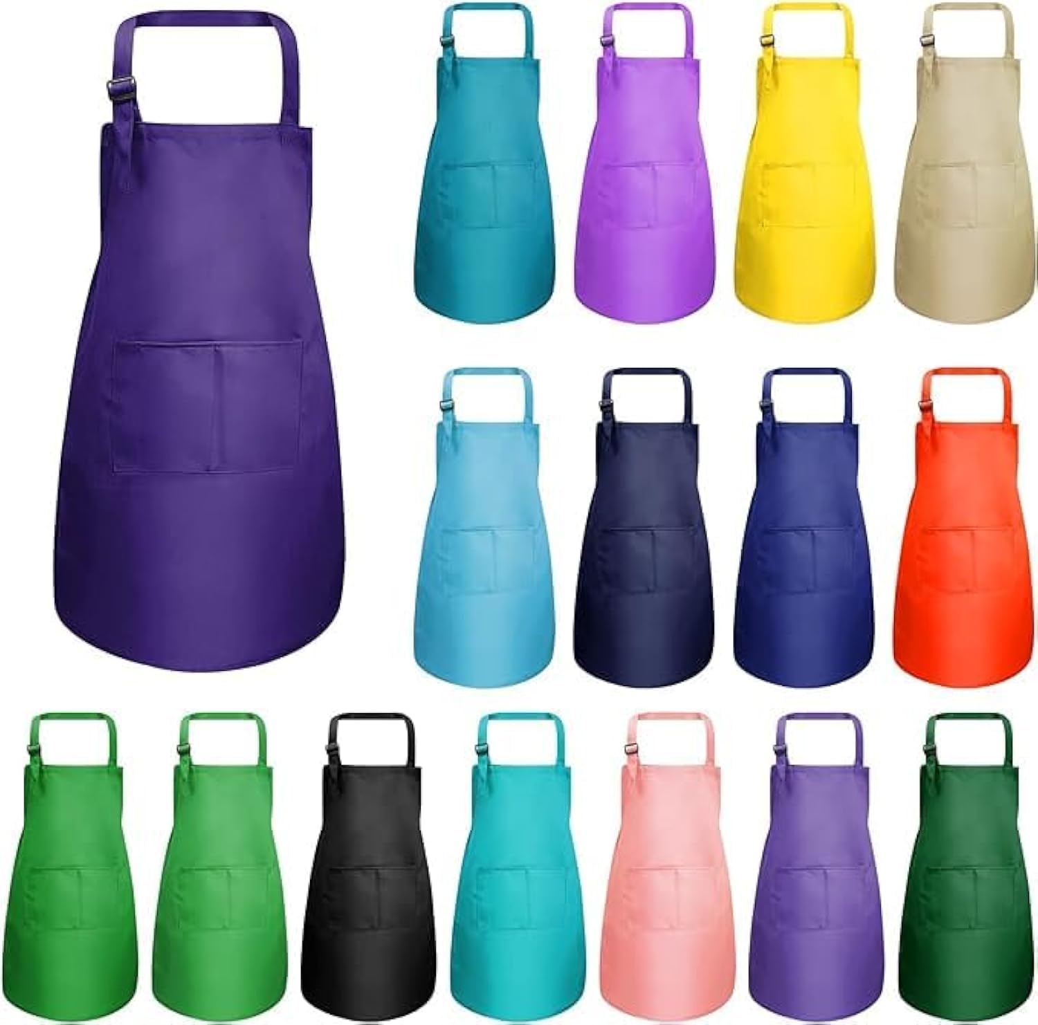 MSYU 16 Pcs Kids Apron Bulk with 2 Pockets, Adjustable Chef Art Apron Painting Aprons for Cooking Baking Painting Crafting Grilling Activity (16 Color)