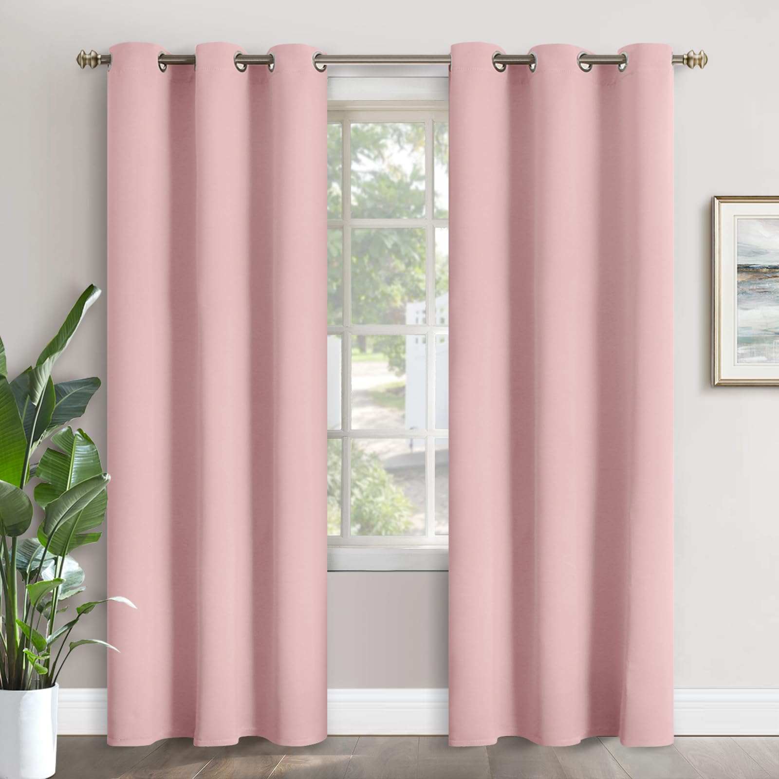 YoungsTex Baby Pink Room Darkening Curtains 84 Inches Length for Kids Girl Bedroom - Thermal Insulated with Grommet Blackout Drapes for Living Room, 2 Panels, 42 x 84 Inch Image