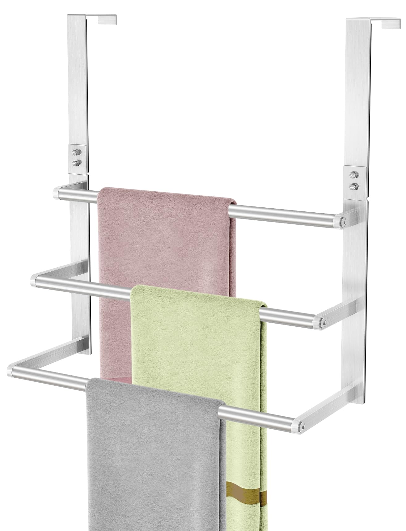 Photo 1 of 16Inch Over The Door Towel Rack, VOTZAAQ Stainless Steel Over Door Towel Holder, Door Towel Hanger with 3 Tier Towel Bars, Over Door Towel Storage for Bathroom, Brushed Nickel