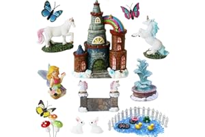 BangBangDa Unicorn Figurines Fairy Garden Accessories - Miniature Unicorn Gift Set Outdoor Garden Decoration – Fairy Figurines Castle Fountain Girl Birthday Gifts (Set of 23)