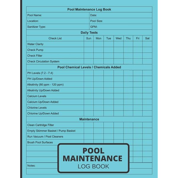 Swimming Pool Log Sheet: Daily Maintenance Pool Logbook Diary And Checklist:  Press, Ehinold: 9798656658911: Amazon.com: Books