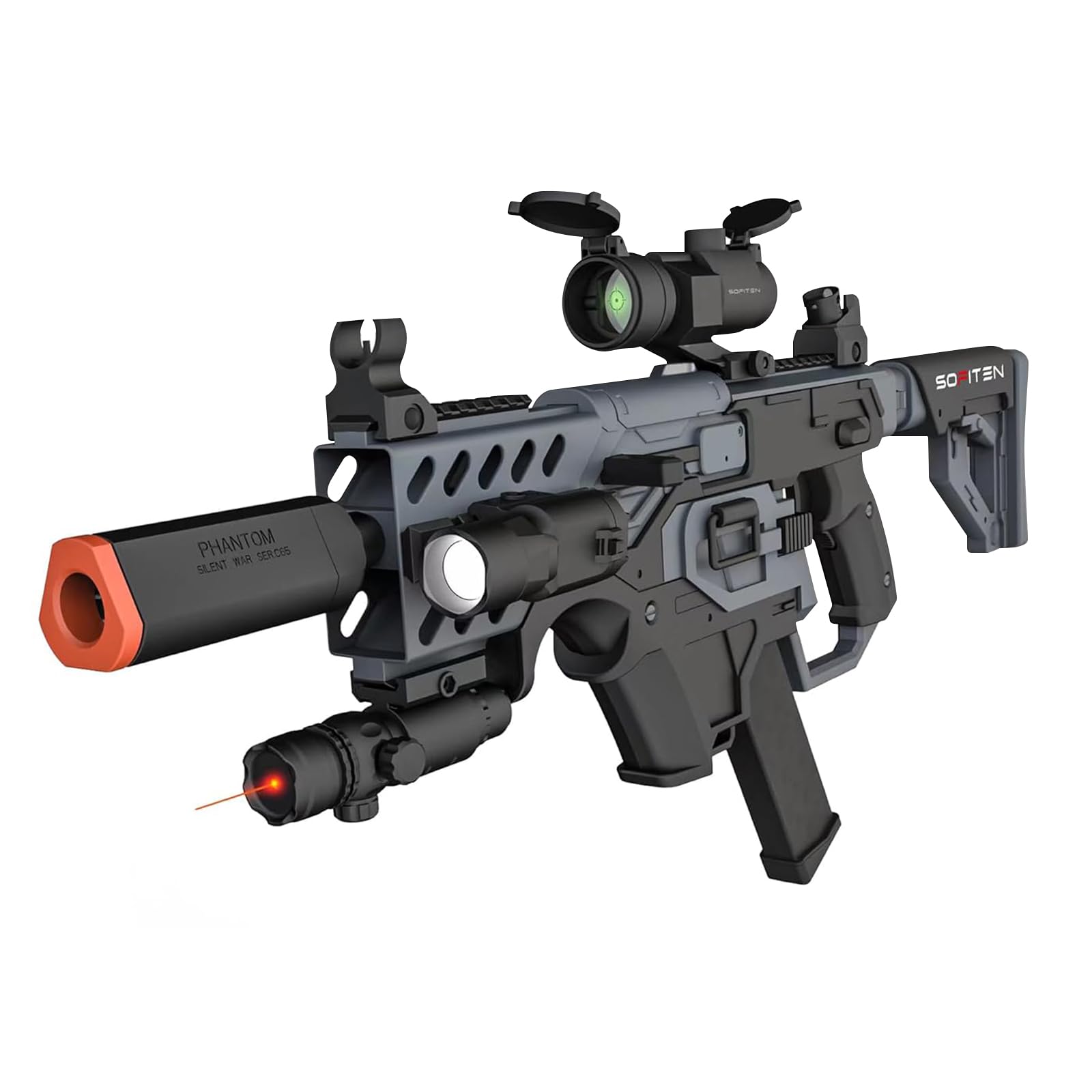 SOFITEN Toy Gun Automatic Sniper Rifle with Tactical Vest Kit, Scope Toy Foam Blaster Dart Toys with 120 Darts IR and Flashlight Shooting Outdoor Activity Game Birthday Xmas Gift for Kids Age 8+