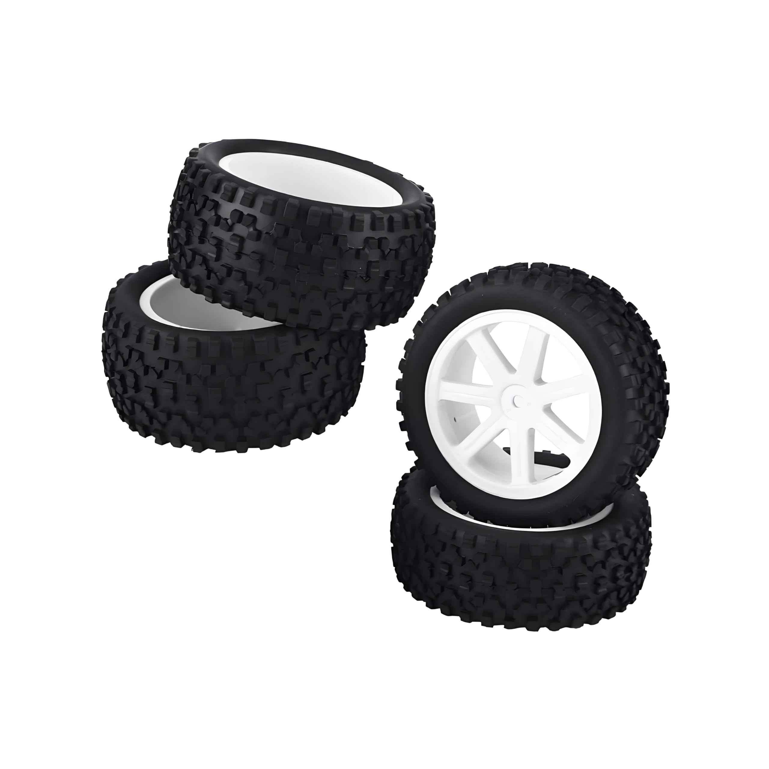 RC Car Rubber Tire, 4pcs RC Truck Rubber Tire nylon Wheel Accessory Parts for 1/10 ZD Racing Buggy Crawler Car(White)