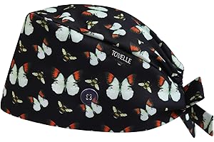 TOVELLE Butterfly Bee Double-Sided Printed Scrub Caps for Men and Women with Buttons,Adjustable Helps Reduce Static Buildup Medical Hats,Stylish and Breathable Surgical Caps with Sweatband for Long Hours