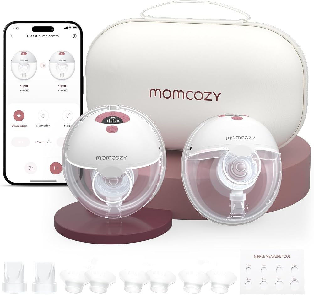 Momcozy M5 Smart APP Controlled Wearable Breast Pump, 2-Pack Cozy Red | Hands-Free and Wireless, 3 Modes 9 Suction Levels, BP
