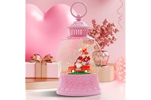 AIXULER Valentine Day Red Truck Snow Globe Musical Decor,Valentines Day Couple Red Truck Light Up Snow Globe 6H Timer, USB/Battery Operated,Valentines Day Gifts for Her, Teacher, Girls