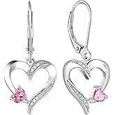 YL Heart Dangle Earrings 925 Sterling Silver Drop Earrings Birthstone Leverback Jewelry for Women