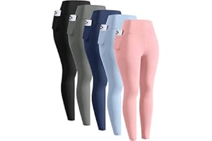 ATTIQOZI 5 Pack Girls' Athletic Leggings, High Waist Leggings for Girls with Pockets, Kids Workout Yoga Pants for Athletic