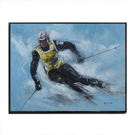 Amazon Co Jp 手描きの スキー アスリートワンダフルモーメント 3d立体油絵 リアリズム屋外スポーツスタイル特別家庭用装飾画壁掛けアートワーク絵画24 X 31インチ Blackskisuit ホーム キッチン