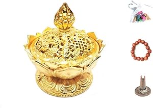 Incense Burner, Lotus Zinc Alloy Antique Chinese Asian Style Lotus Flower Incense Burner Pot Home Decoration Vintage Lotus Shape Smoke Incense Burner Incense Holder, 2.75 X3.14 inches Home Decor