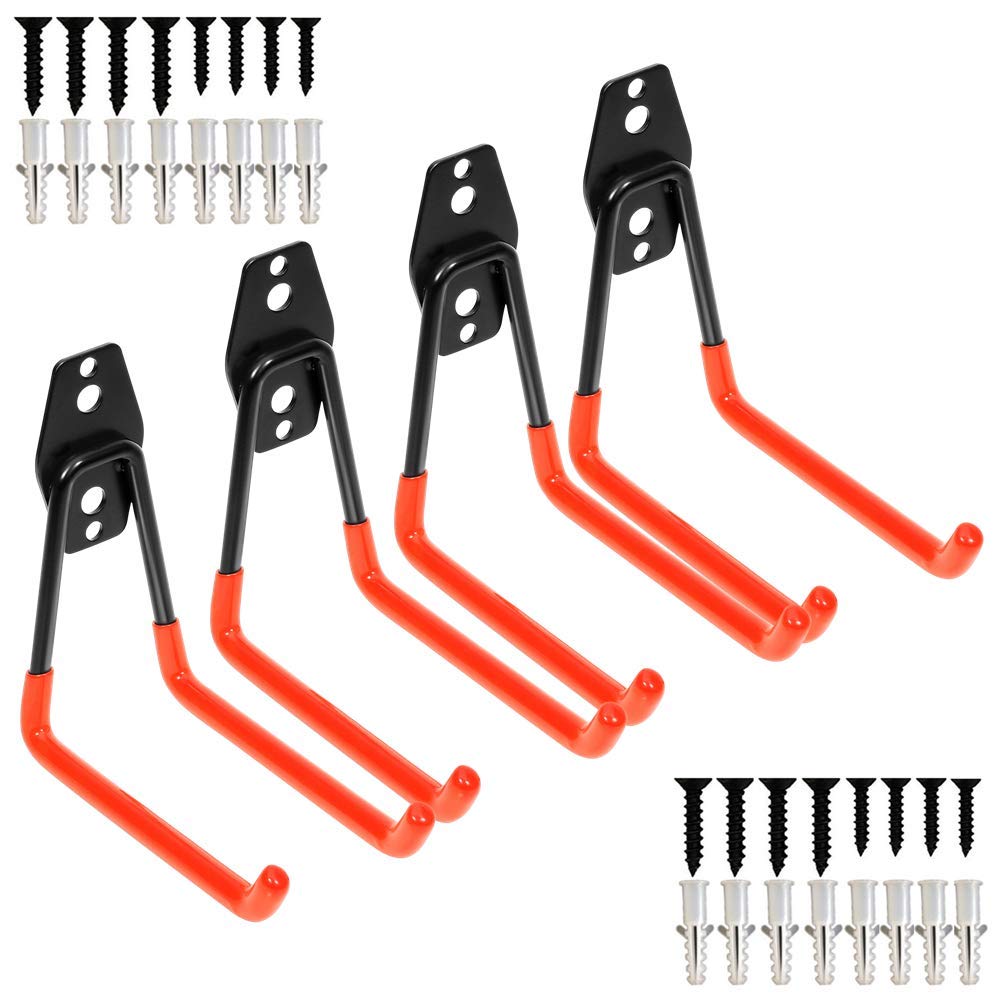 PiPaFox Garage Heavy Duty Steel Hooks, Wall Mount Storage Utility Hanger, Organizer Tool Holder with Anti-Slip Coating, 4 Pakc13cm Garage Storage Hook