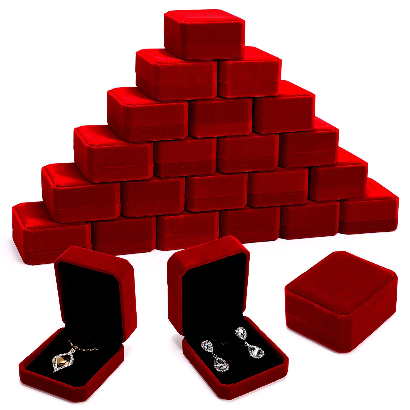 Photo 1 of Sureio 24 Pcs Valentine's Day Velvet Jewelry Gift Boxes Bulk for Necklace Pendant Ring Earring Display Case Wedding (Wine Red)