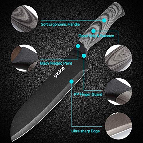 Bravedge Chef Knife 7'' Kitchen Knife, Professional Santoku Knife Chopping Knife, Ultra Sharp Stainless Steel Blade with Sheath, Ergonomic Handle Elegant Gift Box Great Gift Choice