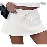 GOBLES Women's Cute A-line Mini Tennis Skirt with Shorts Underneath Drawstring Mid Waisted Golf Skorts