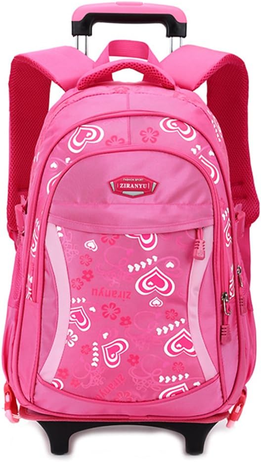 Kids Rolling Backpack Phaedra FU Cute School Backpack With Wheels For Girls (Rose Red)