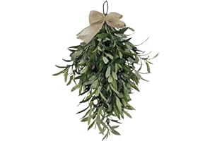 24" Artificial Olive Branch Teardrop Swag, Realistic Faux Greenery Artificial Olive Swag for Front Door, Wall, Home & Year-Ro