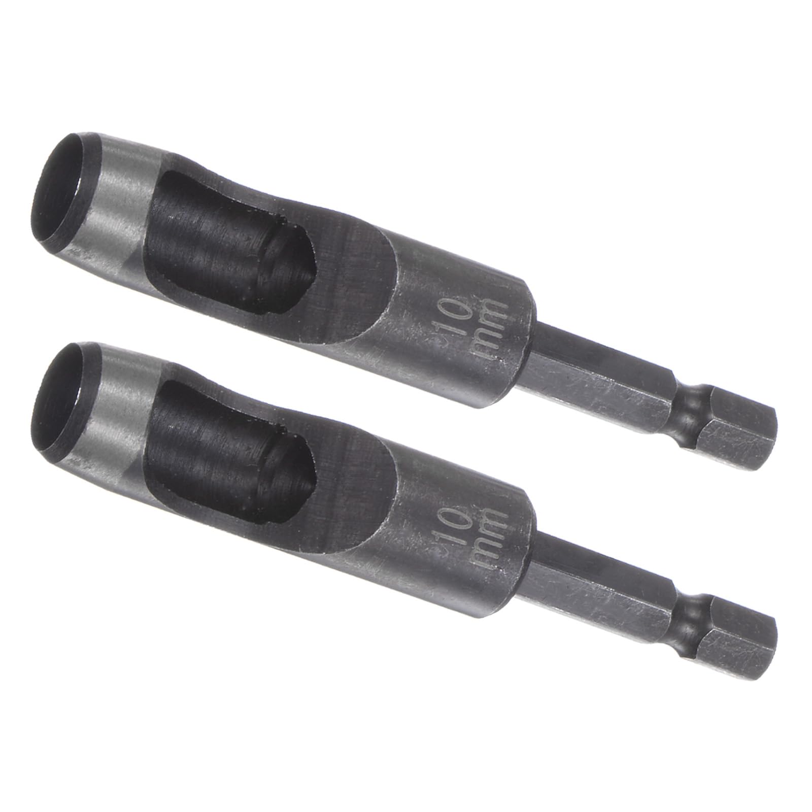 Kozelo 2pcs Leather Hole Punch Tool - [10mm x 1/4" Shank] Extension Hex Shank Drill Bit Carbon Steel Hollow Puncher for Fabric Leathercraft Belts Use, 86mm Length