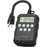 BN-LINK Outdoor 7-Day Programmable Timer Outlet, 2 Outlets | 8 On/Off Programs; Random/DST Modes; 15A/1875W; 3 Prong Digital Timer for Lights, Pump, Sprinkler, Fountain; ETL Listed