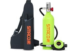 SMACO Mini Scuba Tank 1L Small Diving Tank up to 20 Minutes Dive Time Portable Lung Air Tank Diving Oxygen Cylinder Kit for Underwater Exploration Emergency Rescue Pony Bottle S400