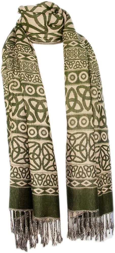 Ladies Celtic Scarf, Pashmina Wool And Silk, Dark Green
