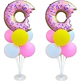 Donut Table Centerpiece Balloons Stand Kit 2 Sets with 2 Doughnut Foil Balloons and 14 Latex Pastel Balloons for Donut Time Decoration Birthday Party Wedding Baby Shower Party Decoration