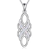 HKPATOP Celtic Knot Necklace S925 Sterling Silver Opal Celtic Infinity Knot Pendant Necklaces for Women Birthday Wedding Jewelry Gifts