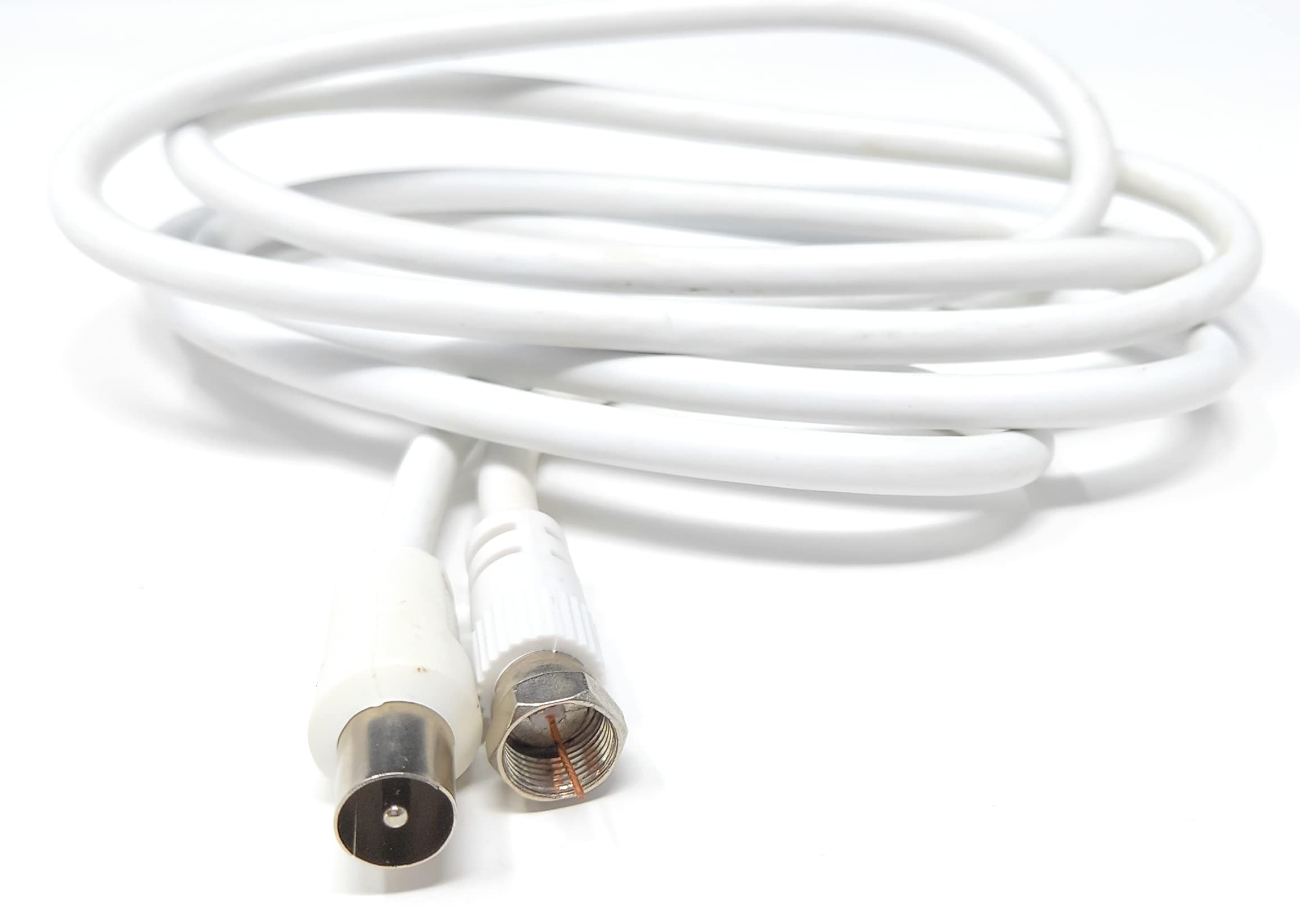 DRUT 1.5m RF TV Aerial Male to F Type Connector Male Plug Coaxial Coax Cable, Lead, 75 Ohm, 3C-2V 5ft White Nickel Connectors