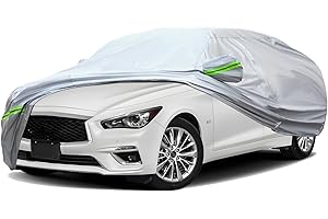 TUCAREST 6-Layers Premium Full Car Cover Hard Shell Zipper Design Waterproof All Weather Weatherproof UV Sun Protection Snow Dust Storm Resistant Outdoor with Straps (Fit for Sedan 178"- 189")