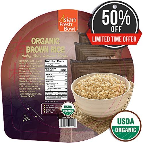 Microwaveable Organic Steamed Brown Instant Rice, Asian Fresh Bowl, 7.2 Ounce Pack of 12, Non GMO No Preservatives No Gluten No BPA