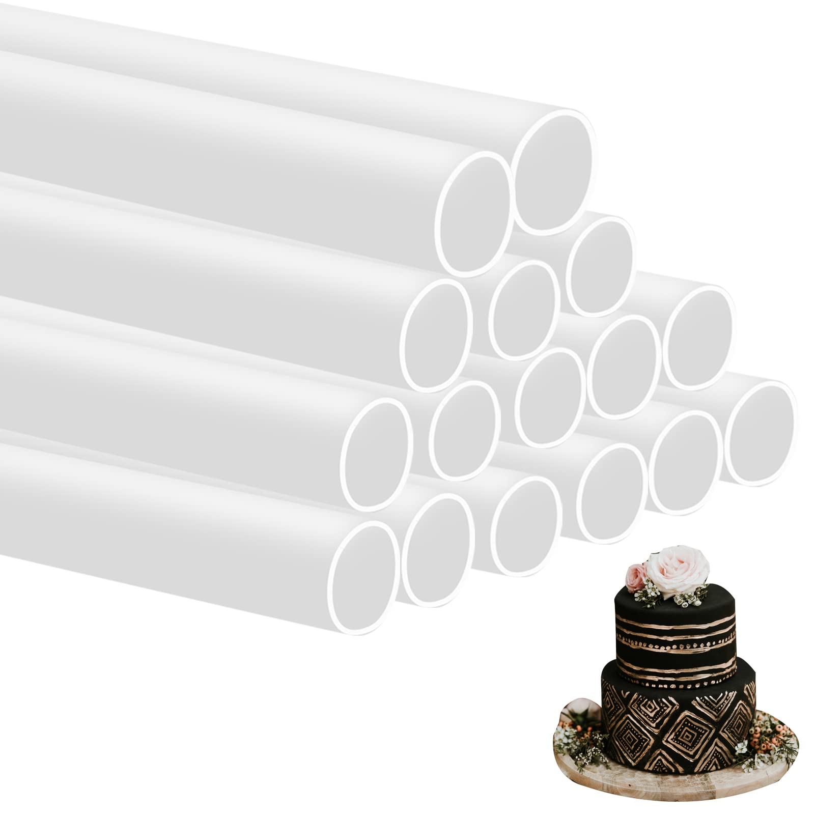 16 PCS White Cake Dowel Rods Easy Cut Plastic Cake Stand Sticks 11.8 Inch Length Cake Support Dowels Cake Support Rods Cake Dowel Straws Cake Stacking Dowels Cake Rods For Tiered Cake Stacking