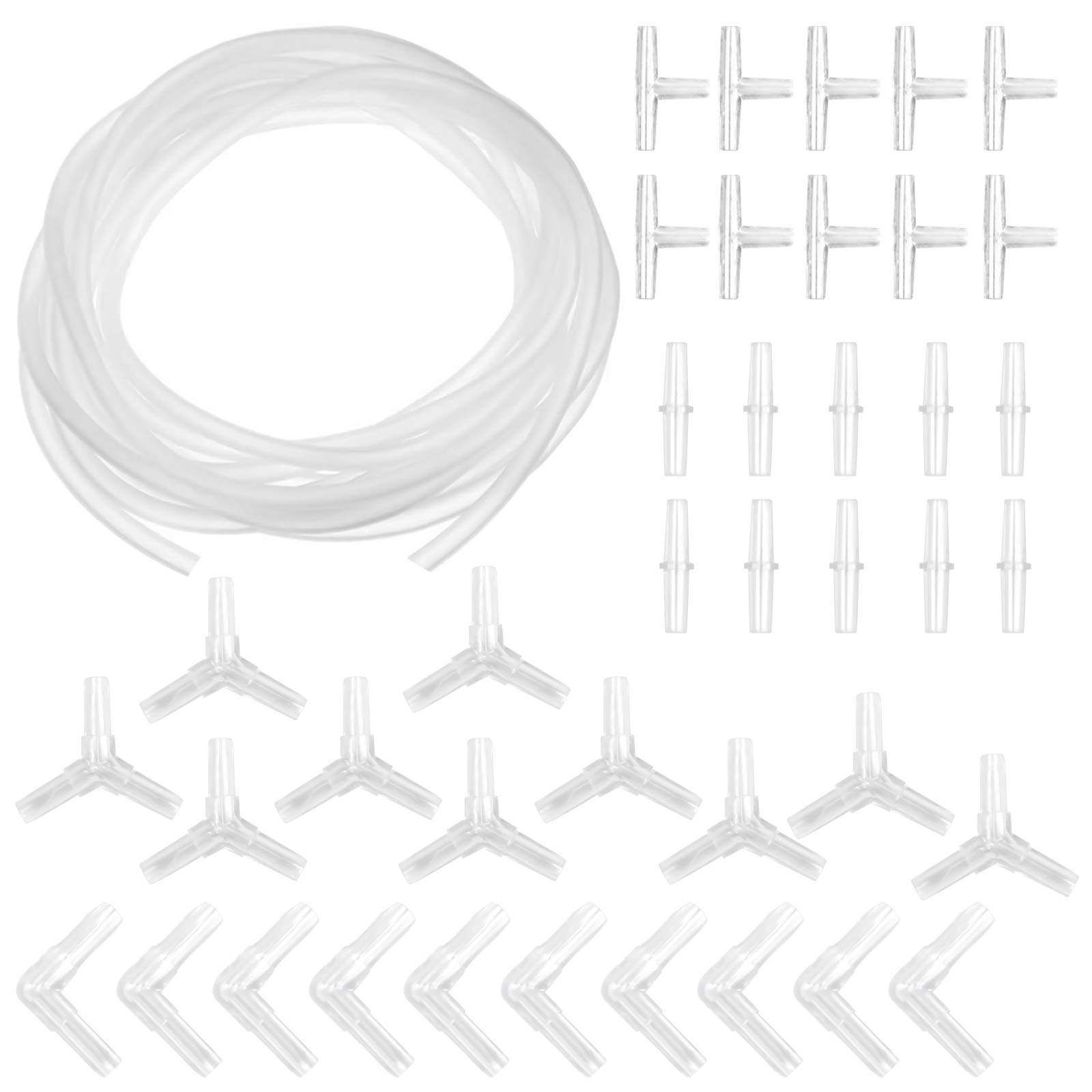 Skyzone Aquarium Airline Connectors and Tube Hose,Air Pump Accessories Kit including 40 Pieces Y T L I Air Tubing Value Connector + 5M 4mm*6mm Aquarium Fish Tank Pond Air Line Tube