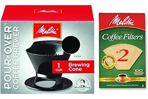 Melitta Pour Over Coffee Cone Brewer & #2 Filter Natural Brown Combo Set, Black