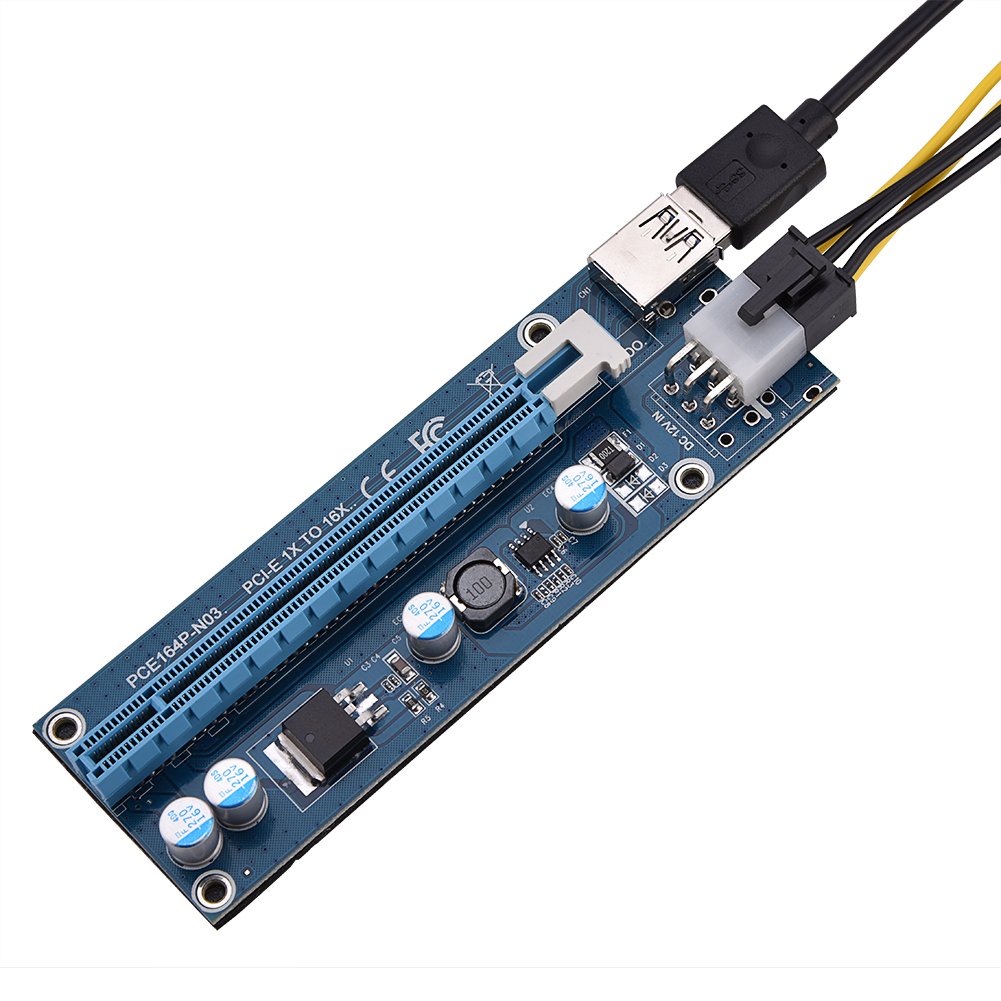 Richer-R PCI-E 16x Riser Adapter, PCI-E to PCI Express16x Extender Riser Adapter with 6-Pin SATA Power Cable, GPU Riser Adapter Card for Multi-Graphics Card, Blue