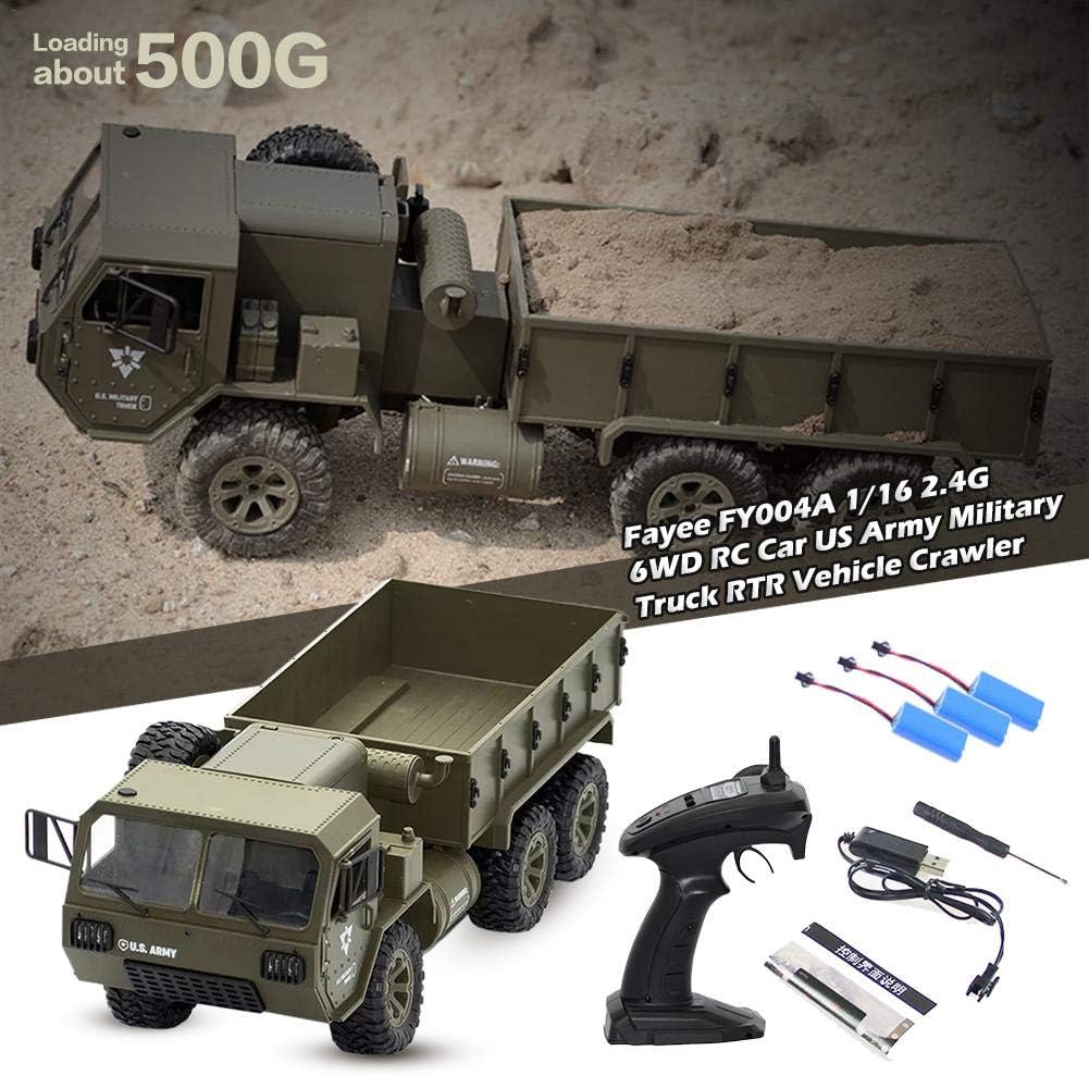 Huaqiang US Army Military Truck RTR Vehicle Crawler, 1/16 2.4G 6WD RC Car, Controller Electric RC Off Road Trucks Vehicle Rechargeable Batteries for Kids Boys