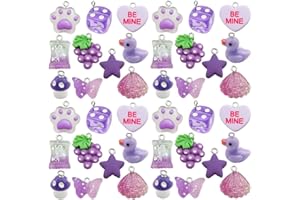 Youdiyla 50pcs Purple Fruit Toy Series Pendant Jewelry Making DIY Keychain Earrings Pendant Various Design Charms for Jewelry Making Bracelets Necklace (SN535)
