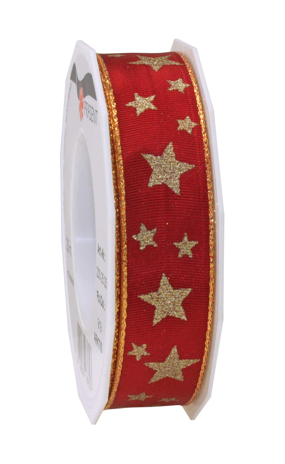Präsent - Arktis Wired & Printed Ribbon Ruby Red 25 mm Width, 20 m Length