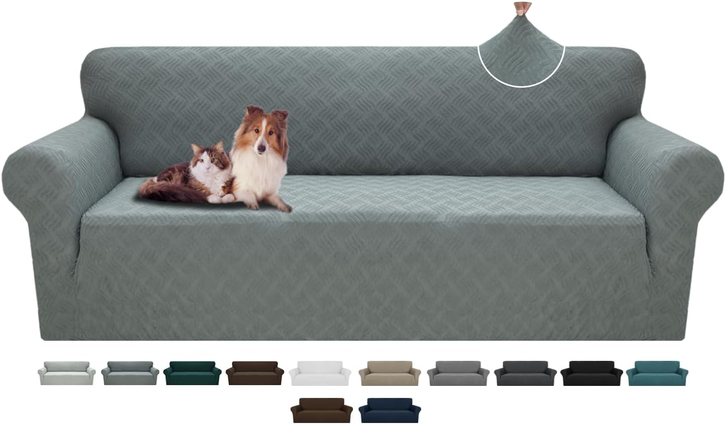 Slipcovers - JIVINER 1 Piece Willow Leaf Pattern Couch Covers for 3 Cushion Couch Anti Slip Sofa Slipcovers for Living Room Pets Furniture Protector Sofa Covers for Cats Dogs (Light Gray, Sofa)