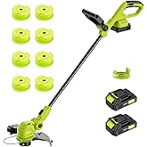 JAGROM 12-inch 20V Cordless String Trimmer with Charger, 2 X 2.0Ah Battery Powered with Auto Line Feed, Lawn Edger with 8 Pcs Grass Cutter Spool Line and 2 Spool Cap