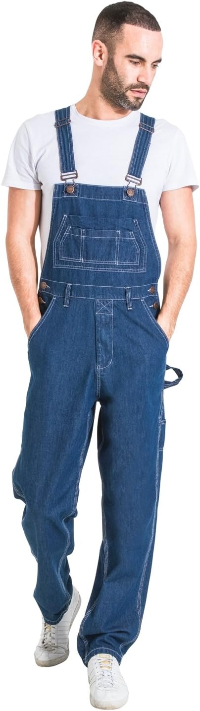 Mens Relaxed Fit Denim Dungarees - Stonewash Basic Overalls MENSVALUESW