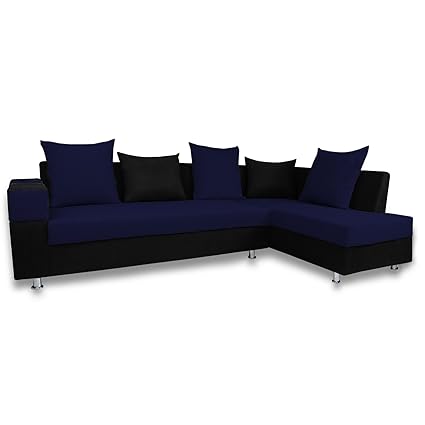 Adorn India Adillac 5 Seater Corner Sofa(Right Side)(Navy Blue & Black)