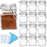 SPANLA Spice Jars, 12 Pack 4oz Small Glass Jars with Airtight Hinged Lid, With 12 Spice Labels & Silicone Funnels, Airtight Glass Jars for Spices, Art Craft Storage (12 Pack)