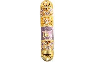 Matashi Hand Painted Enamel Mezuzah Embellished with a Floral Design with Gold Accents Crystals