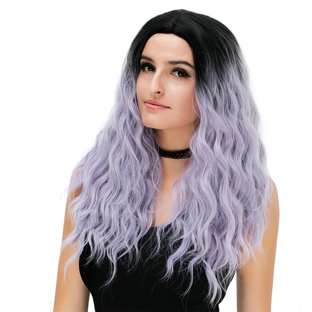 Buy Netgo Silver Purple Wig Ombre Mid Length Wavy Curly Bob Style
