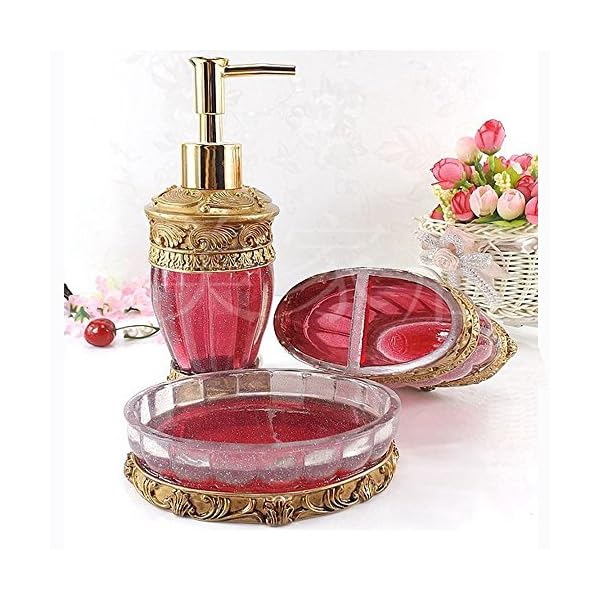 Vintage Red Bathroom Accessories Set, 5 Piece