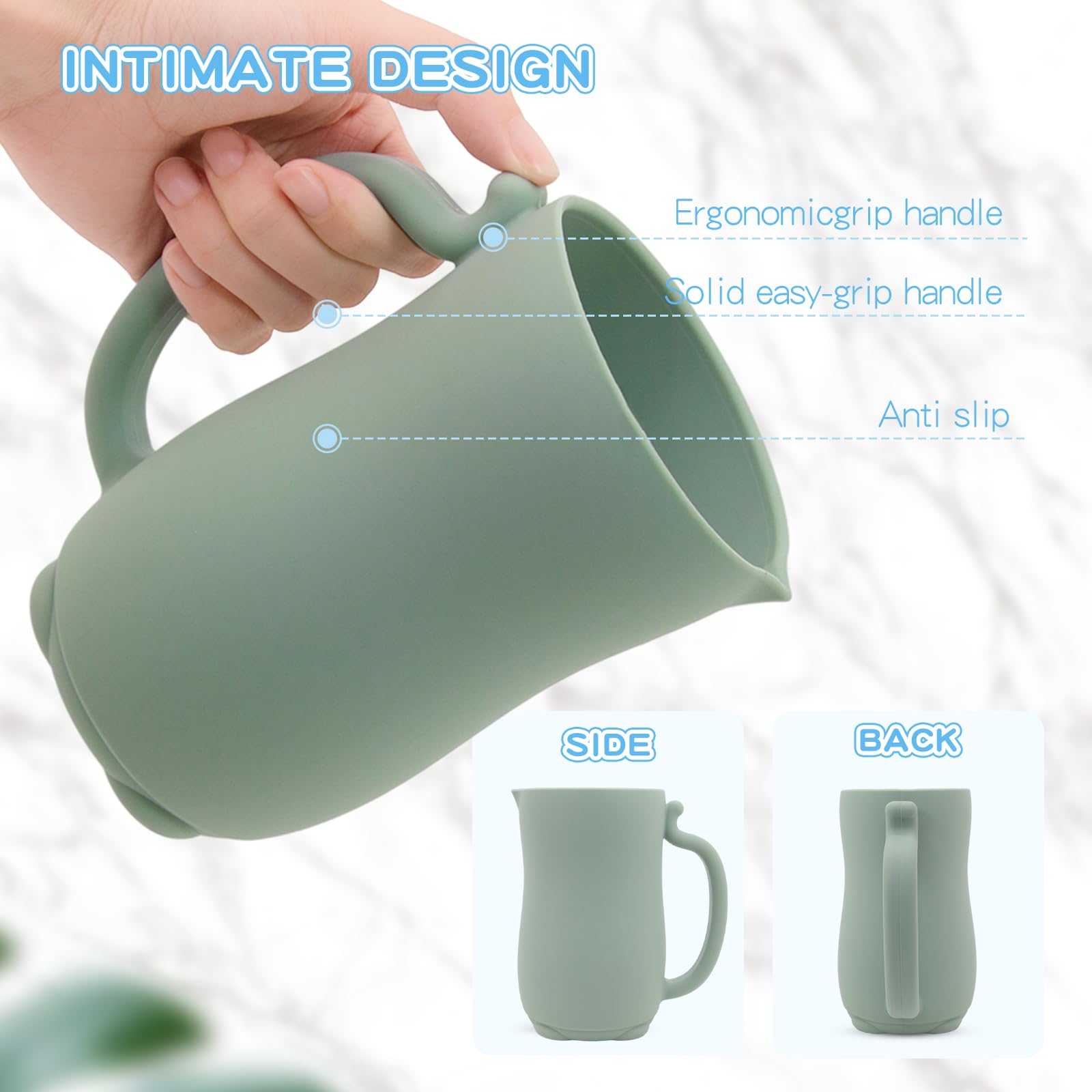 mandoo Baby Bath Rinse Cup - Food Grade Silicone - Shampoo & Body Washing Rinser Cup for Kids with Easy Grip Handle to Rinse Baby Shampoo and Soap - Baby Essentials (Light Green)