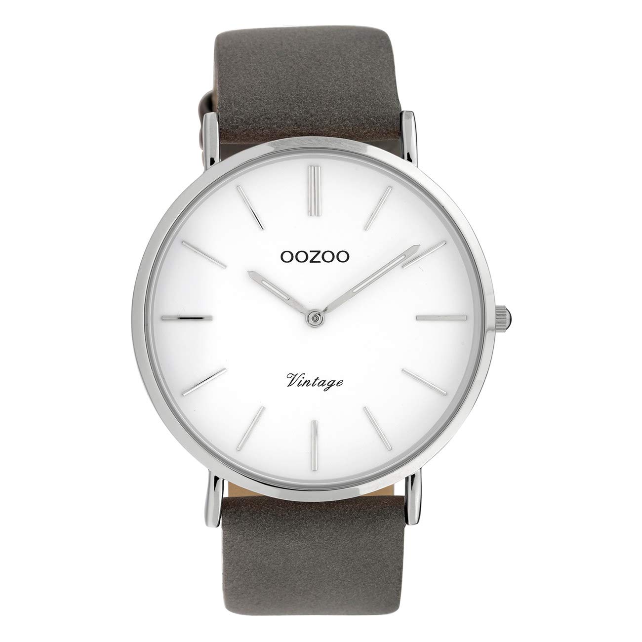 Oozoo Vintage Ladies Watches for Women with Leather Strap, Flat, 40 mm, White/Grey, C20075