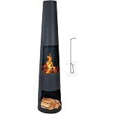 Sunnydaze 59" Large Metal Outdoor Chiminea Fire Pit with Built-in Log Rack | Black, Steel, Easy Assembly, Includes Poker, Chiminea Outdoor Fireplace for Patio or Backyard, Outside Firepit with Chimney