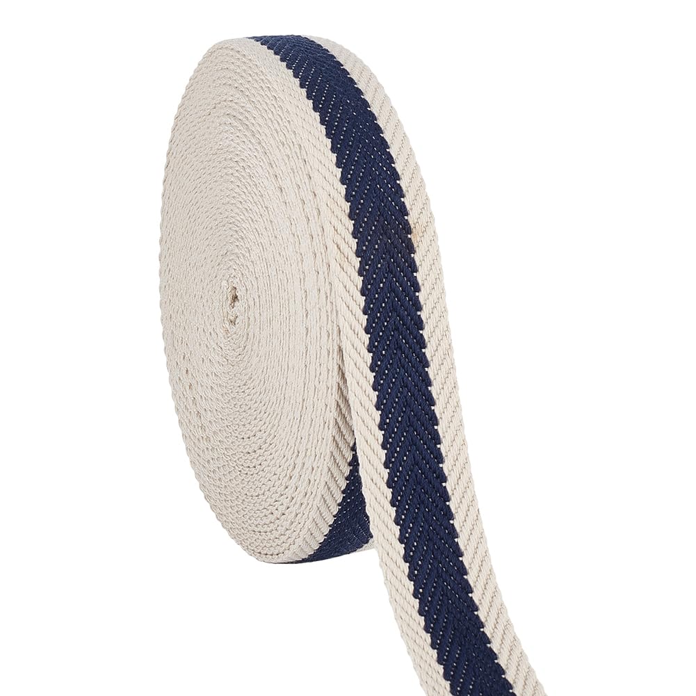 BENECREAT 10 Yards Striped Polyester Webbing, 32 mm Wide Midnight Blue Fabric Ribbon Trim Flat Polyester Cotton Fabric for Bag Handles, Belts, Sewing — image 1