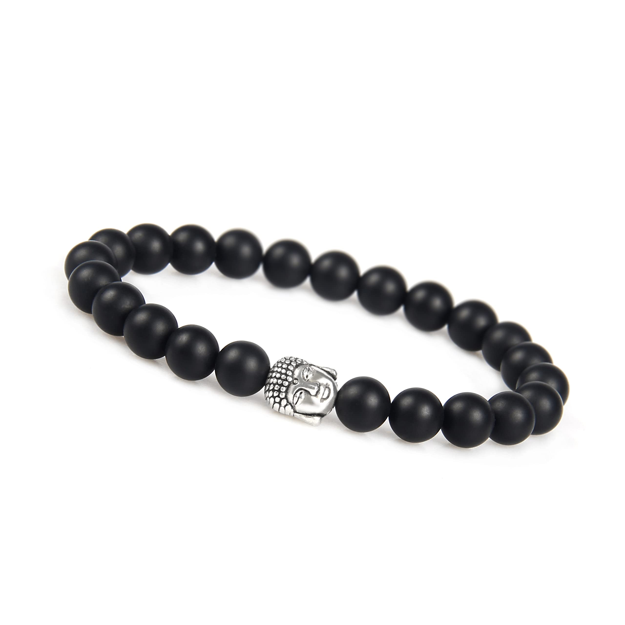 GD GOOD.designs EST. 2015 Buddha bracelet for men and women I Bead bracelet with genuine 8 mm Black Agate beads I Yoga and meditation ball bracelet