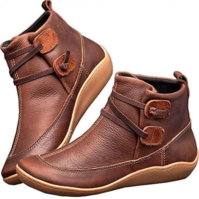 Buy WISDOME Womens Arch Support Boots Waterproof Cofy Lightweight Cross Strappy Flat Heel Ankle